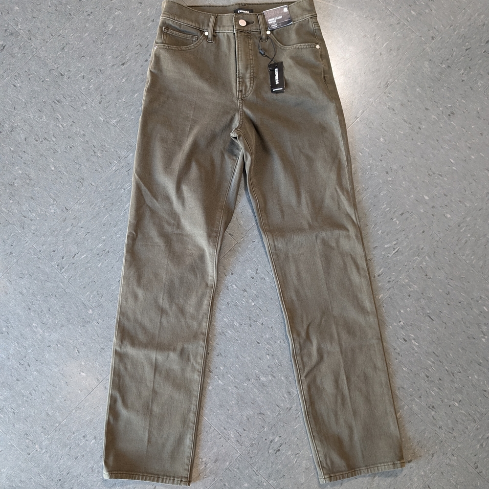 Express Olive Modern Straight High Rise Super soft Vintage Jeans 4R NWT